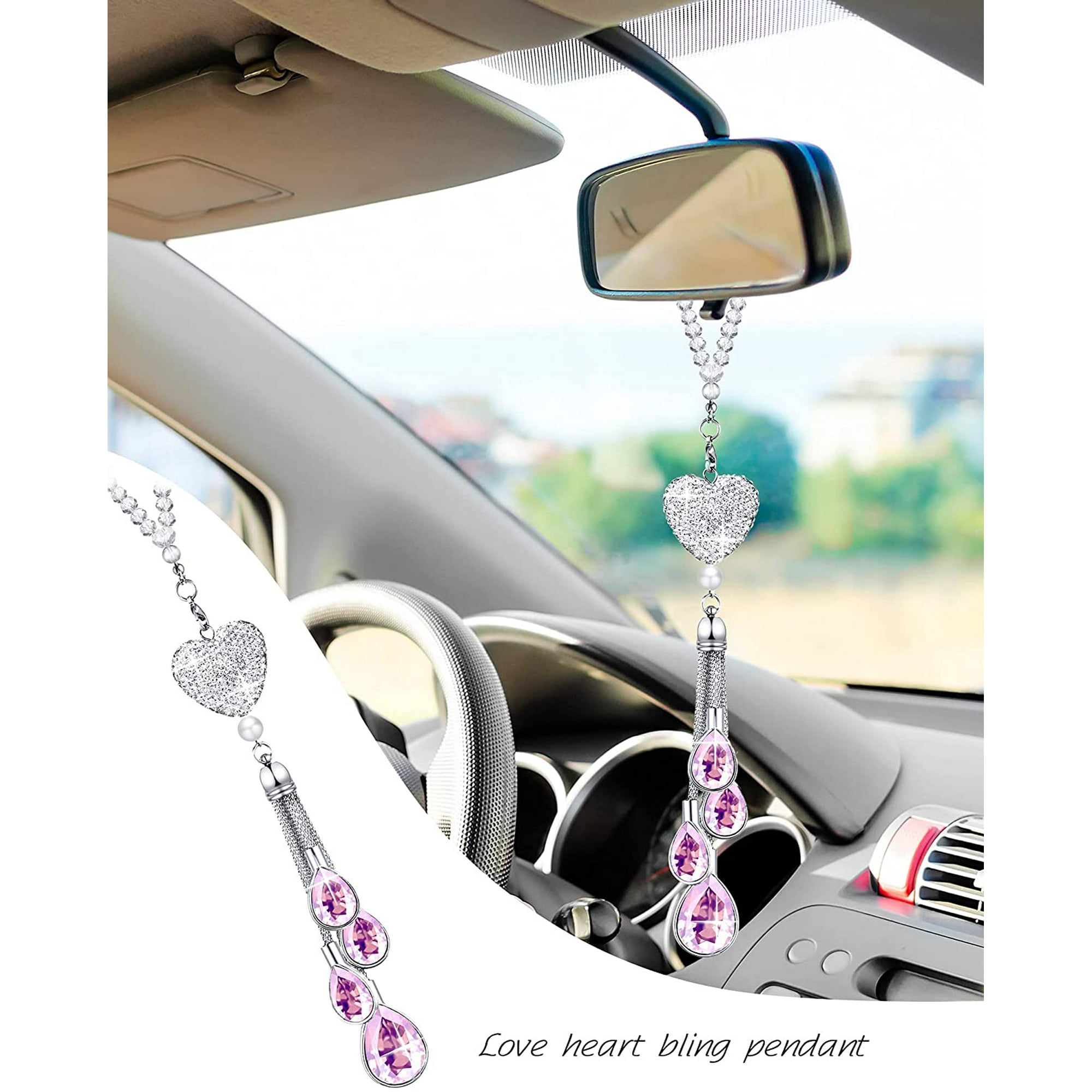 Clear White, Pink 2 Piece Bling Heart Car Diamond White Car Accessories Crystal Car Rear View Mirror Charms Car Decoration Lucky Hanging Interior Ornament Pendant for Car Clear White, Pink 2 Piece Bling Heart Car Diamond White Car Accessories Crystal Car Rear View Mirror Charms Car Decoration Lucky Hanging Interior Ornament Pendant for Car